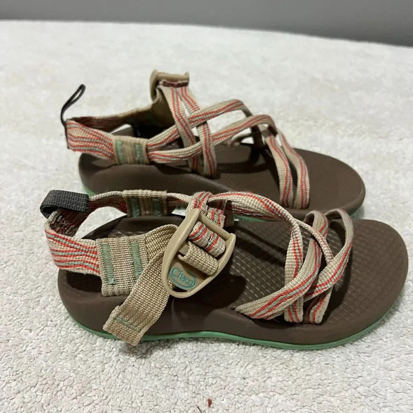 Chaco Kids Girls Brown Pink Hiking Sandals Strap Stripe No Whining 2 Sizes 12/13 - Picture 2 of 7